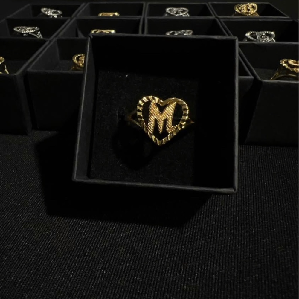 Initial Heart Adjustable Gold Ring Letter M